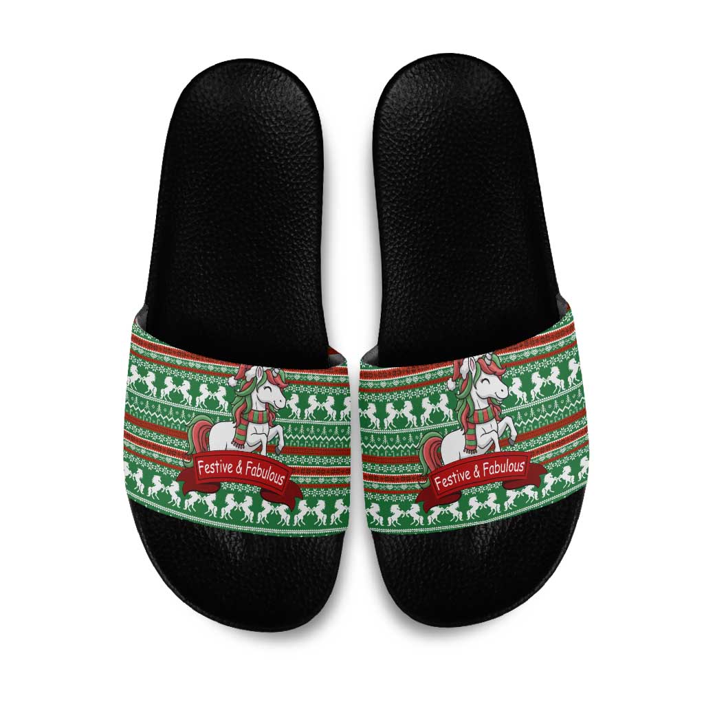Unicorn Festive Fabulous Christmas Slide Sandals Xmas Holiday Patterns - Wonder Print Shop