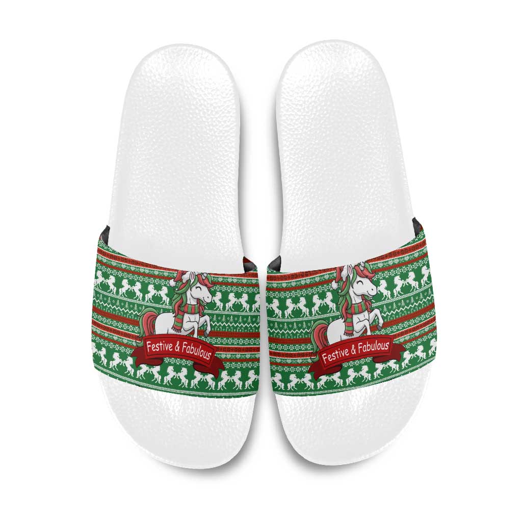 Unicorn Festive Fabulous Christmas Slide Sandals Xmas Holiday Patterns - Wonder Print Shop