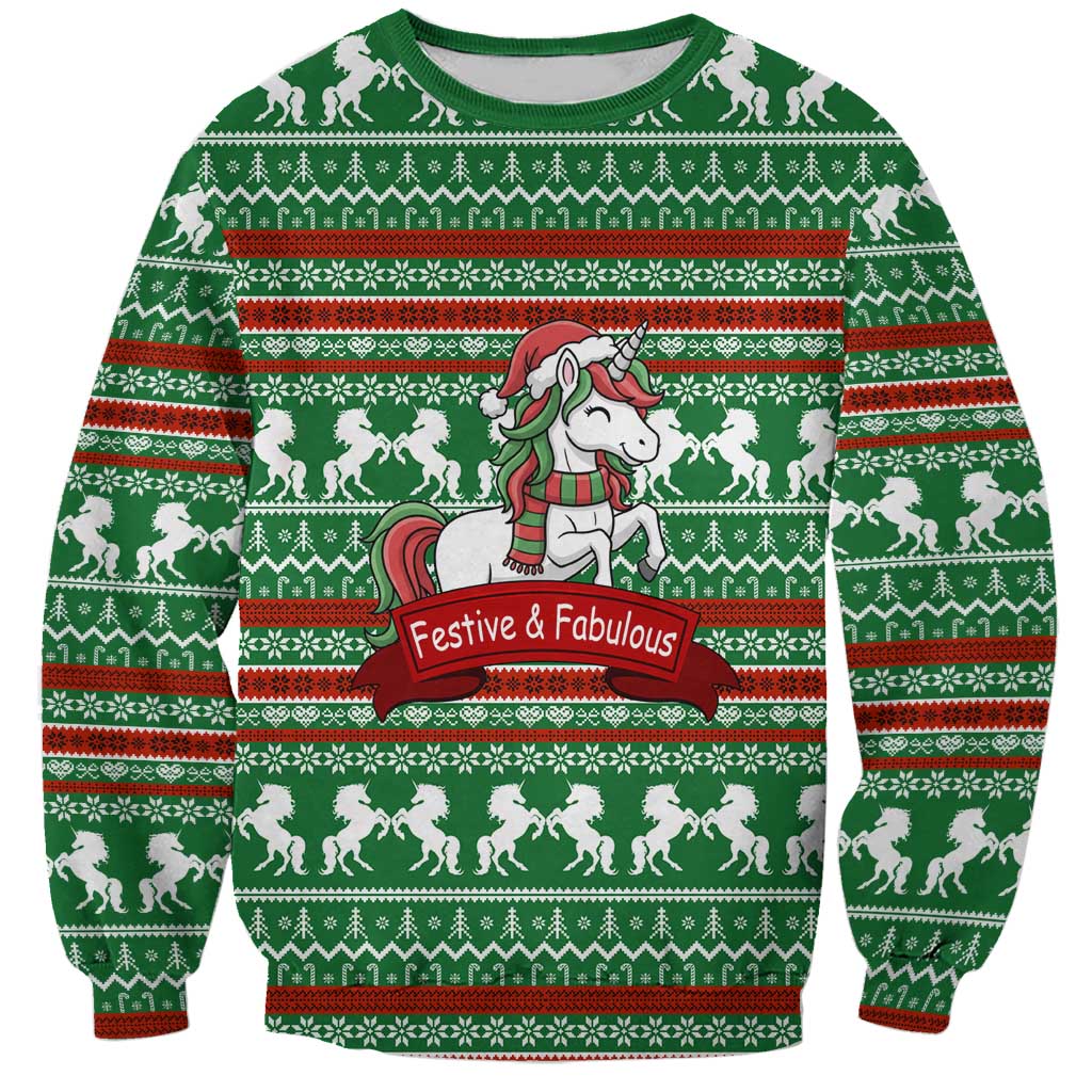 Unicorn Festive Fabulous Christmas Sweatshirt Xmas Holiday Patterns - Wonder Print Shop
