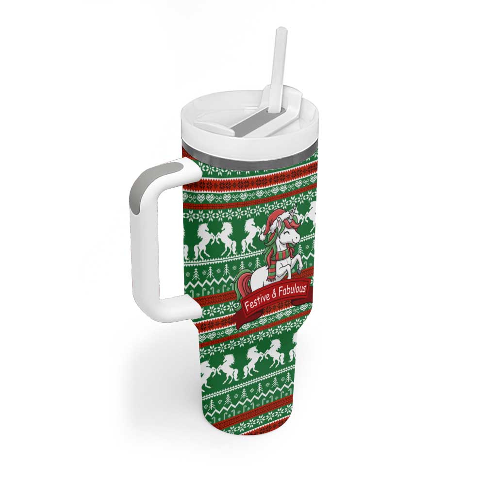 Unicorn Festive Fabulous Christmas Tumbler With Handle Xmas Holiday Patterns - Wonder Print Shop