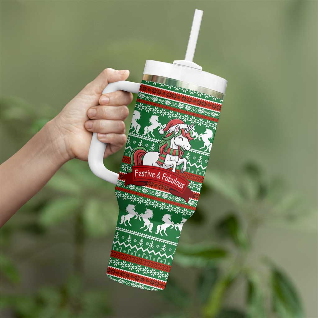 Unicorn Festive Fabulous Christmas Tumbler With Handle Xmas Holiday Patterns - Wonder Print Shop