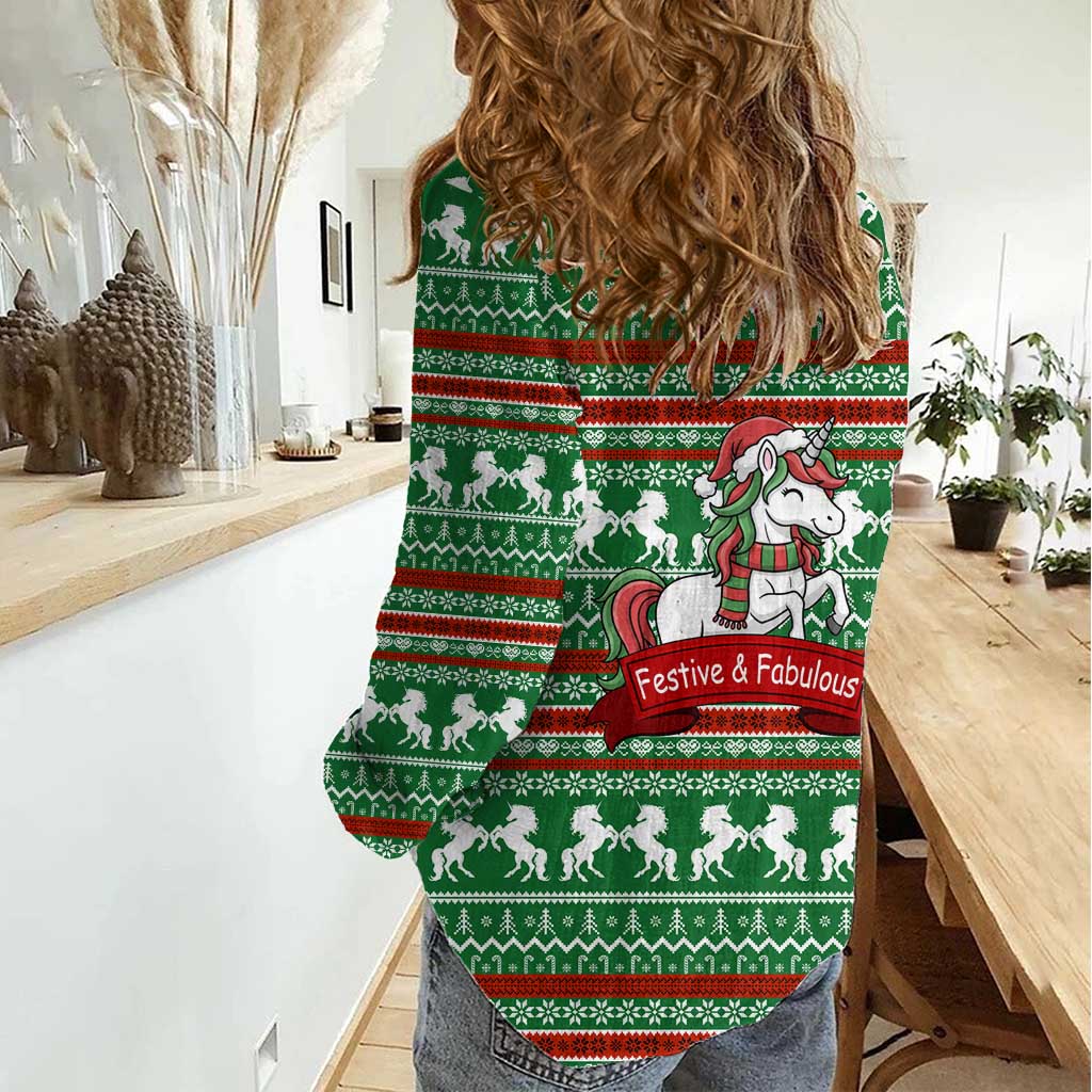 Unicorn Festive Fabulous Christmas Women Casual Shirt Xmas Holiday Patterns - Wonder Print Shop