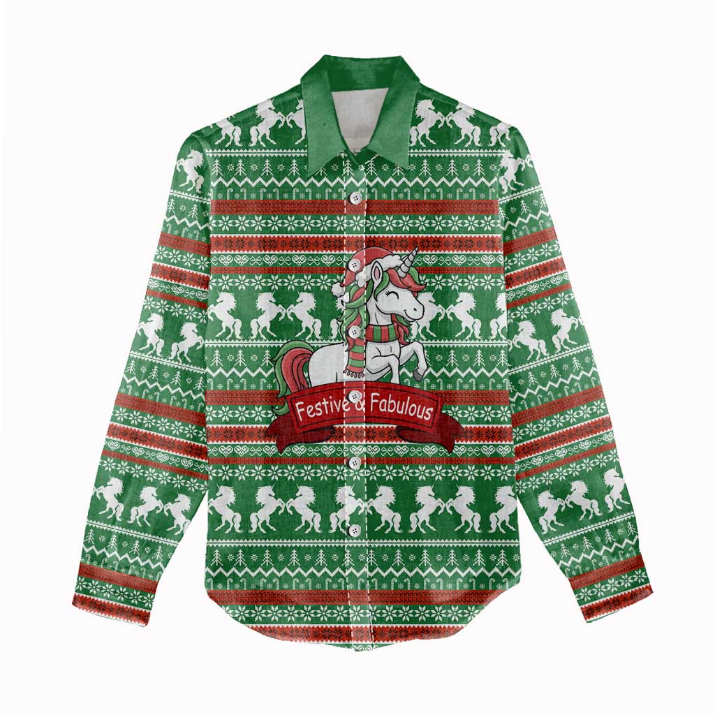 Unicorn Festive Fabulous Christmas Women Casual Shirt Xmas Holiday Patterns - Wonder Print Shop