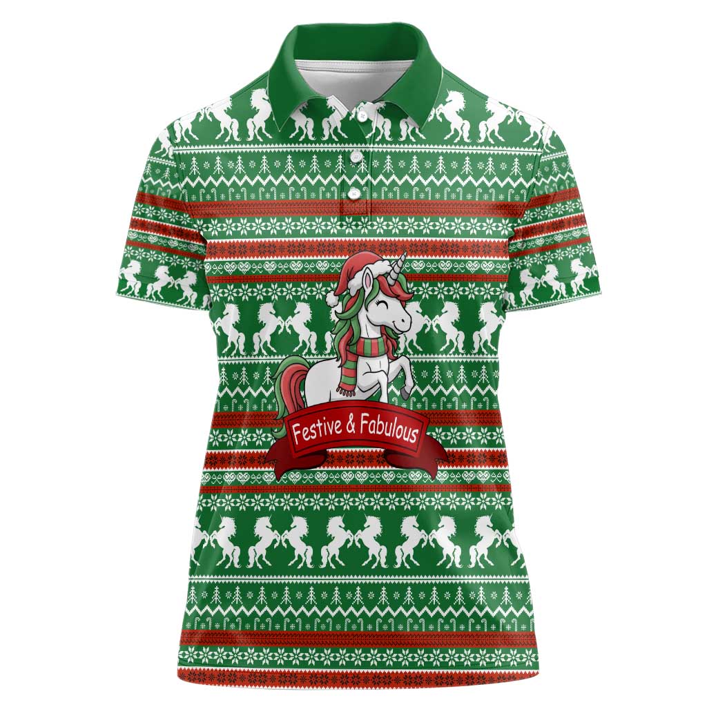 Unicorn Festive Fabulous Christmas Women Polo Shirt Xmas Holiday Patterns - Wonder Print Shop
