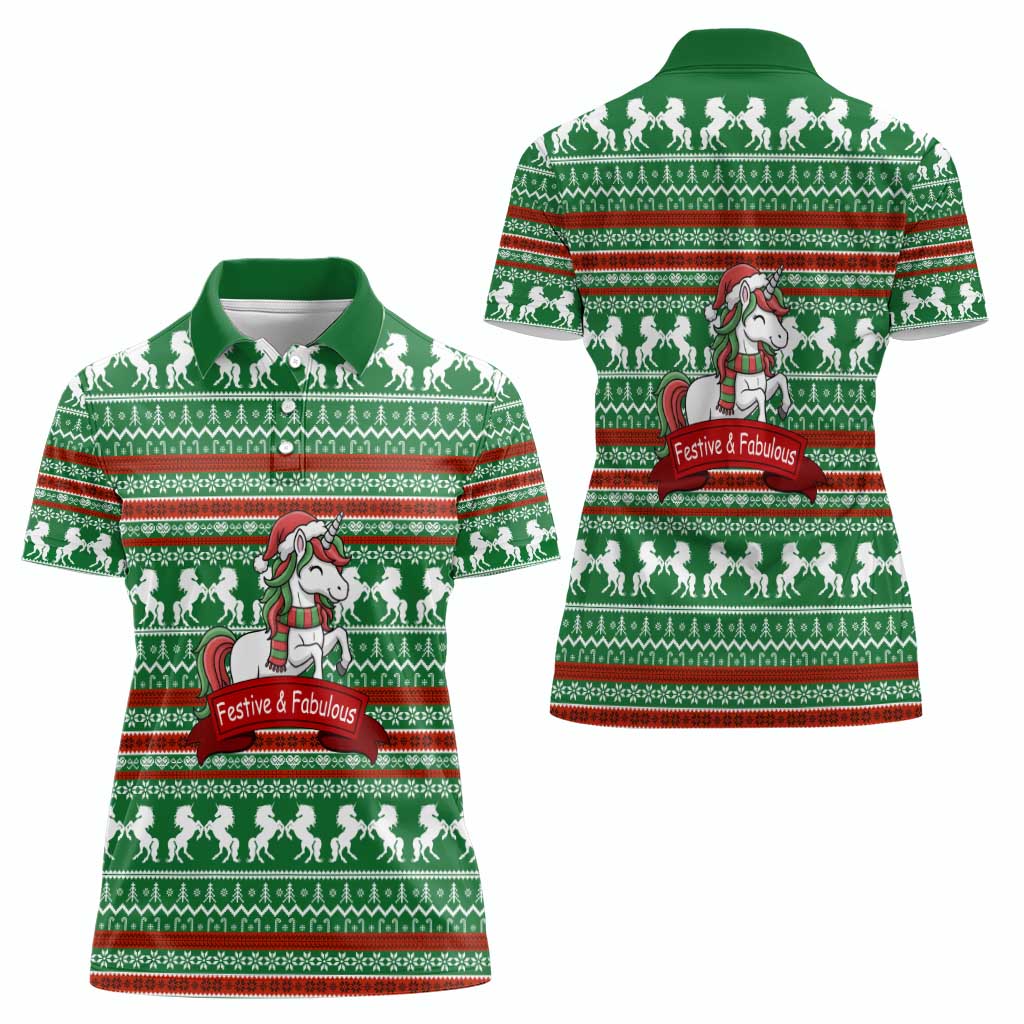 Unicorn Festive Fabulous Christmas Women Polo Shirt Xmas Holiday Patterns - Wonder Print Shop