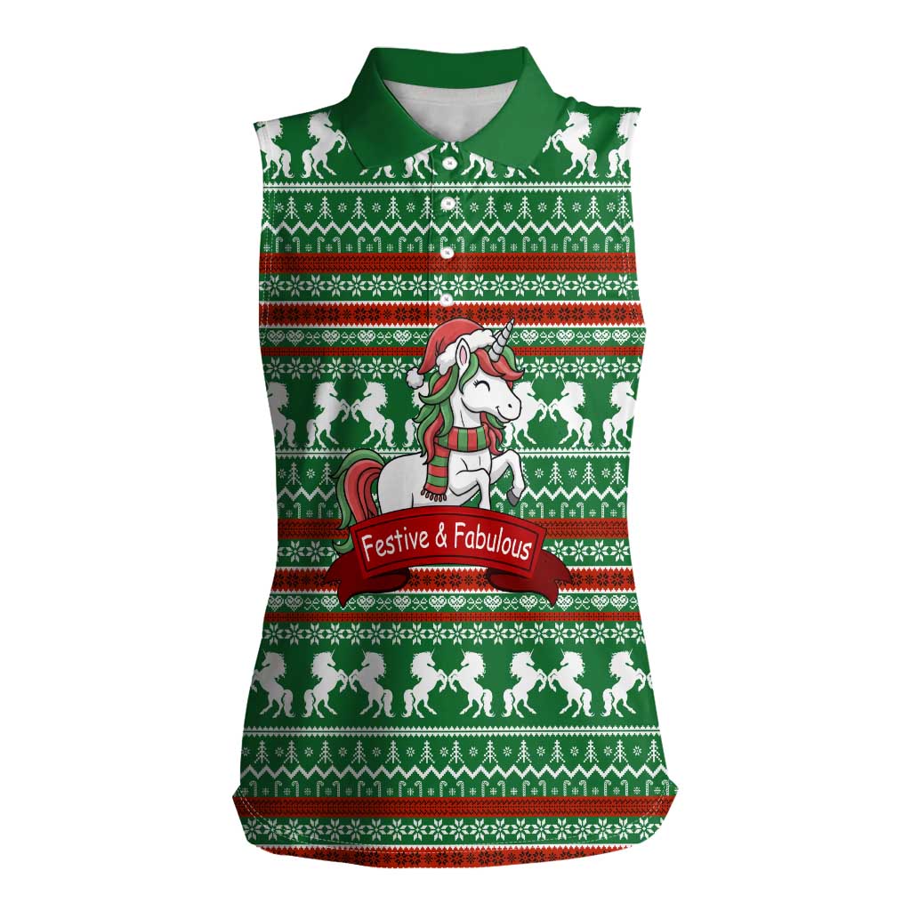 Unicorn Festive Fabulous Christmas Women Sleeveless Polo Shirt Xmas Holiday Patterns - Wonder Print Shop