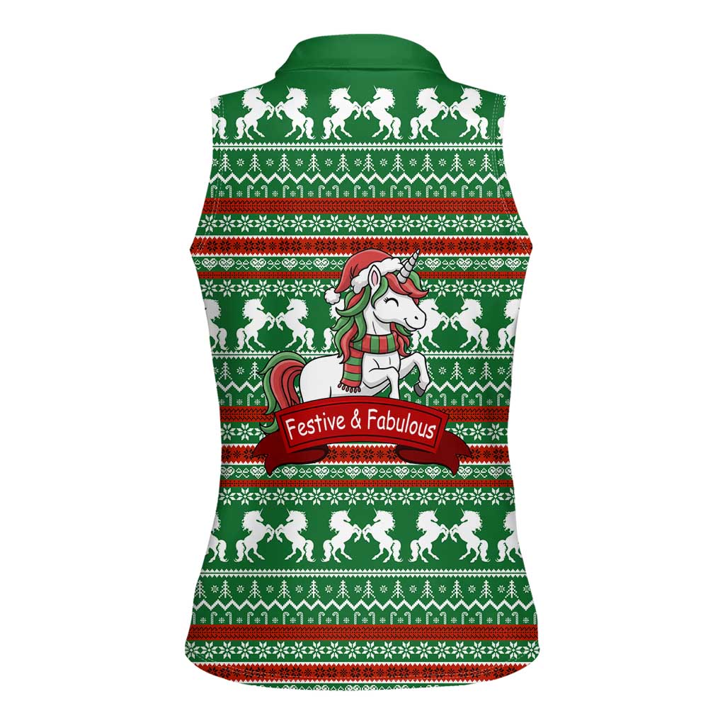 Unicorn Festive Fabulous Christmas Women Sleeveless Polo Shirt Xmas Holiday Patterns - Wonder Print Shop