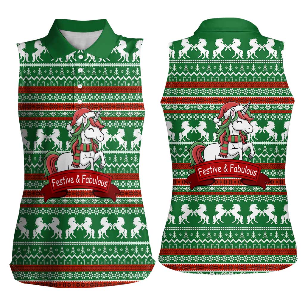 Unicorn Festive Fabulous Christmas Women Sleeveless Polo Shirt Xmas Holiday Patterns - Wonder Print Shop