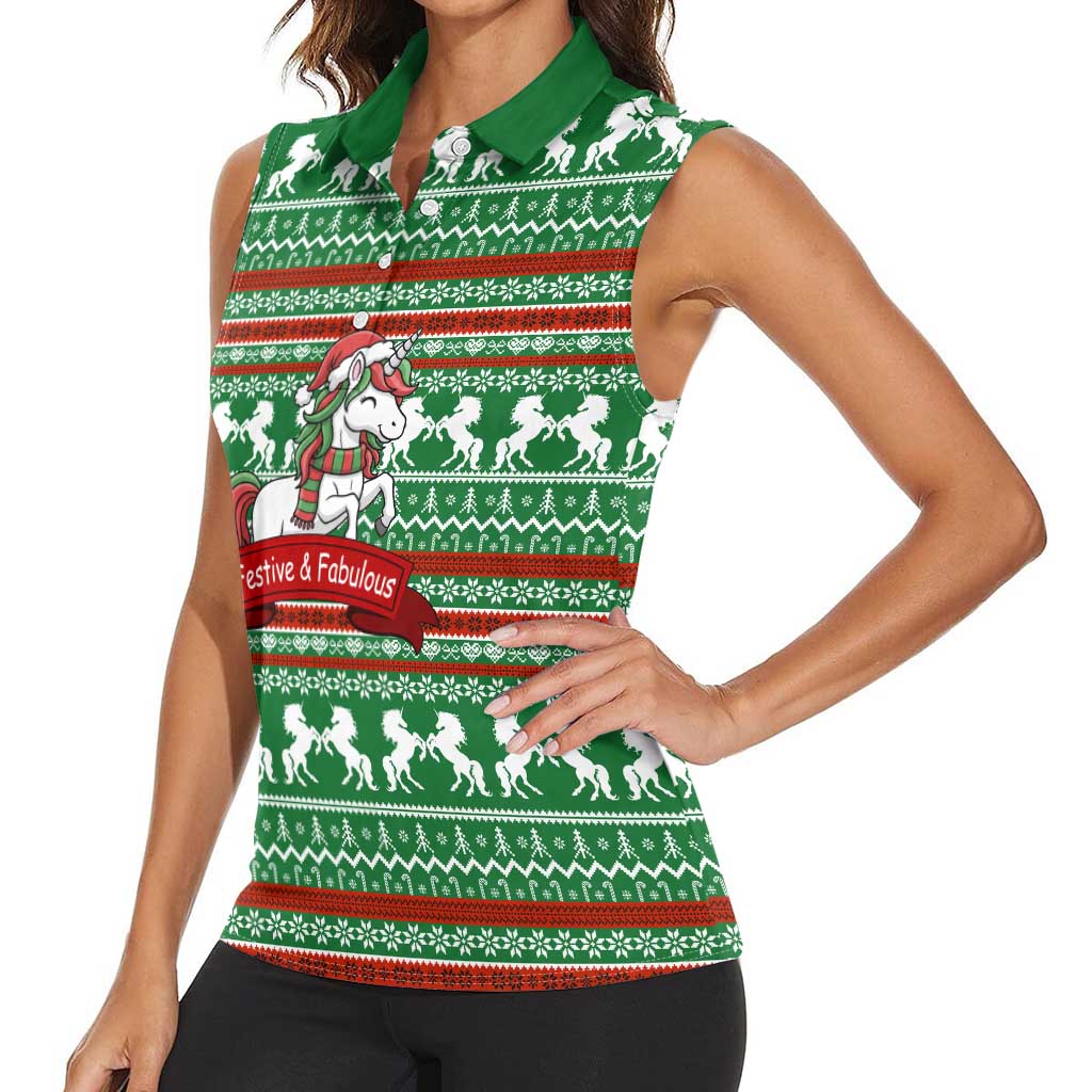 Unicorn Festive Fabulous Christmas Women Sleeveless Polo Shirt Xmas Holiday Patterns - Wonder Print Shop