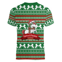 Unicorn Festive Fabulous Christmas Women V-Neck T-Shirt Xmas Holiday Patterns - Wonder Print Shop