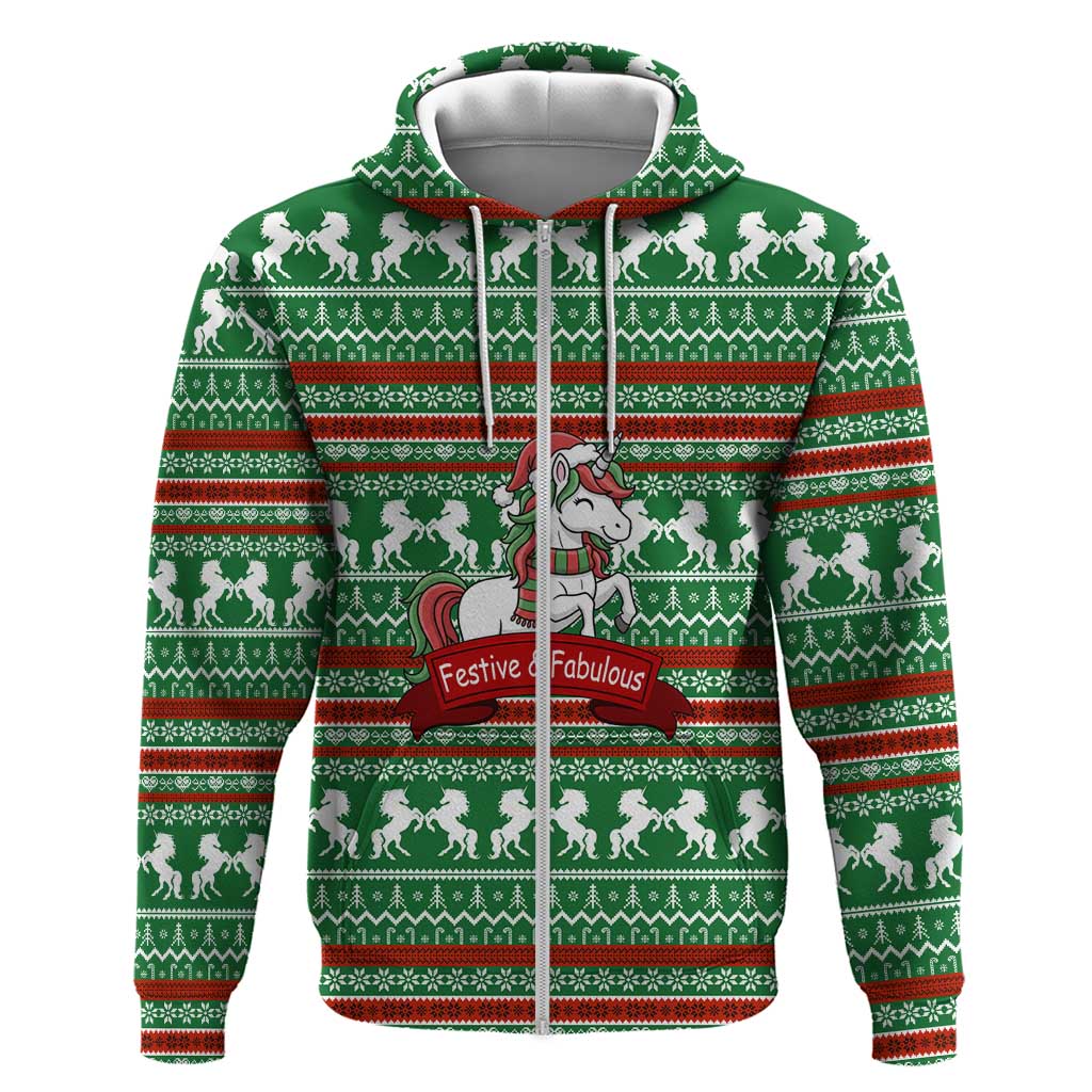Unicorn Festive Fabulous Christmas Zip Hoodie Xmas Holiday Patterns - Wonder Print Shop