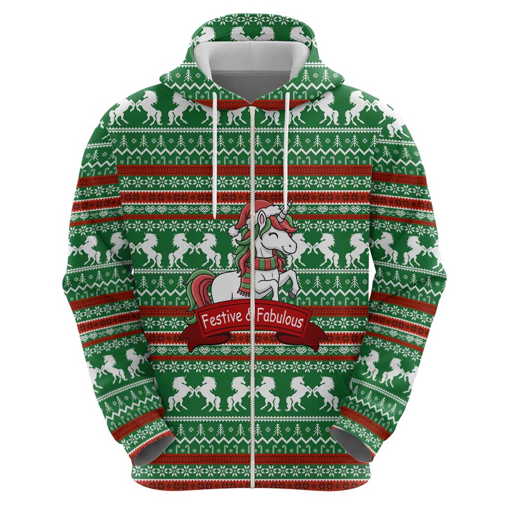 Unicorn Festive Fabulous Christmas Zip Hoodie Xmas Holiday Patterns - Wonder Print Shop