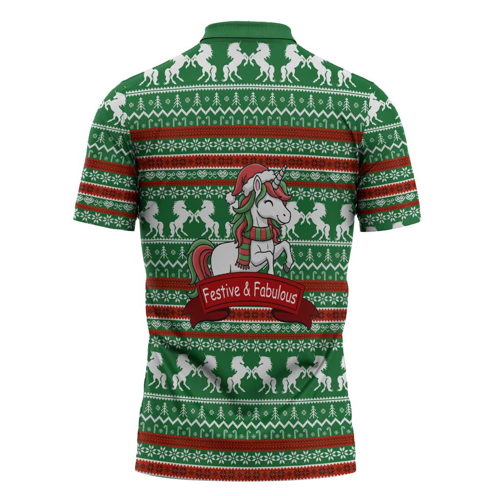 Unicorn Festive Fabulous Christmas Zipper Polo Shirt Xmas Holiday Patterns - Wonder Print Shop