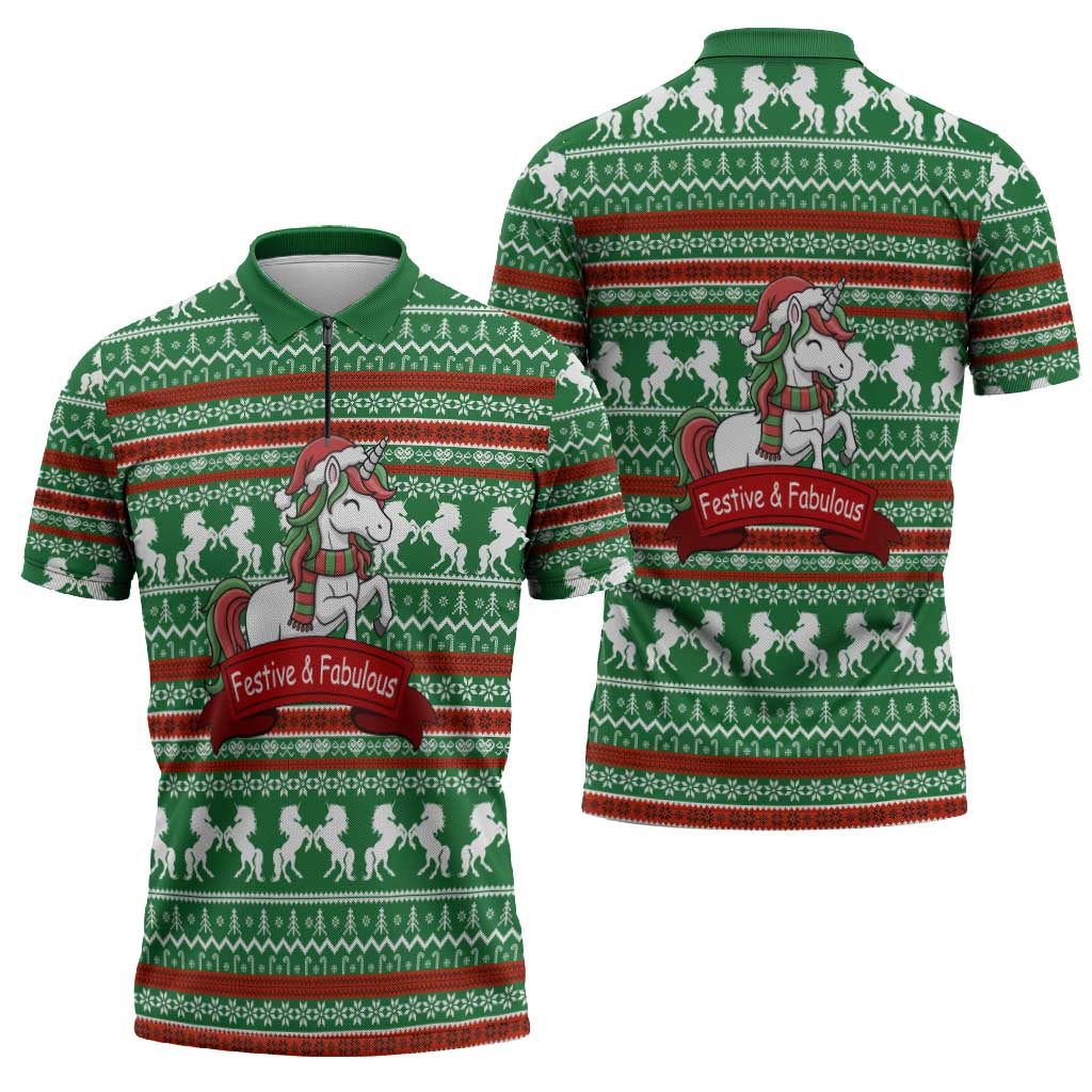 Unicorn Festive Fabulous Christmas Zipper Polo Shirt Xmas Holiday Patterns - Wonder Print Shop