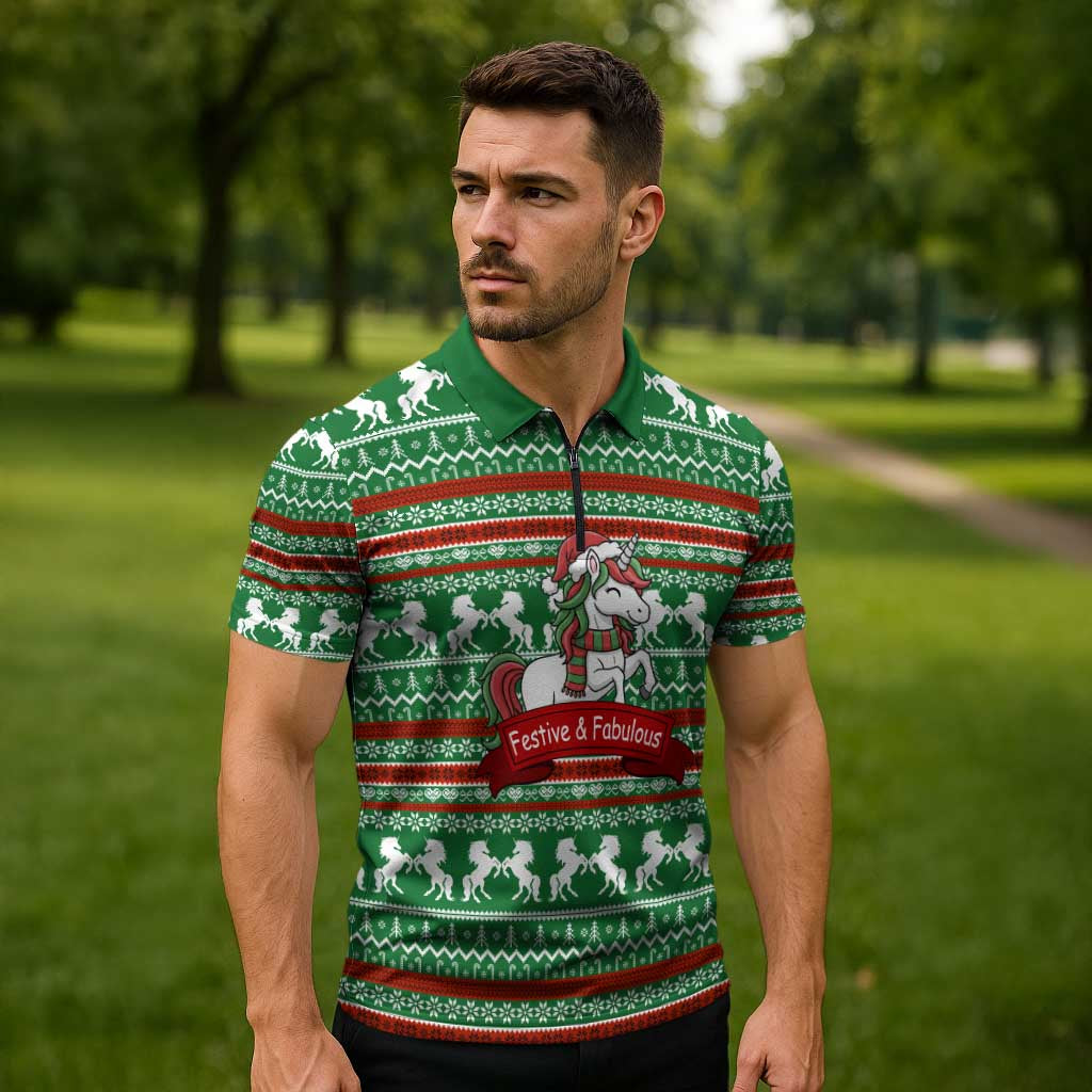 Unicorn Festive Fabulous Christmas Zipper Polo Shirt Xmas Holiday Patterns - Wonder Print Shop