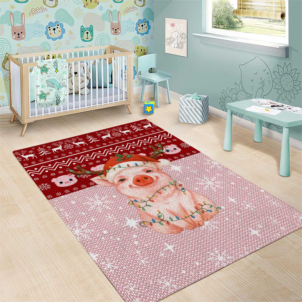 Lovely Pig Merry Christmas Area Rug Xmas Holiday Patterns - Wonder Print Shop
