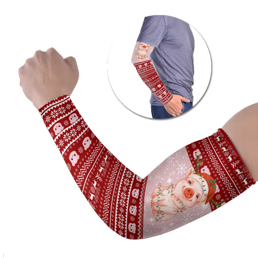 Lovely Pig Merry Christmas Arm Sleeves Xmas Holiday Patterns - Wonder Print Shop