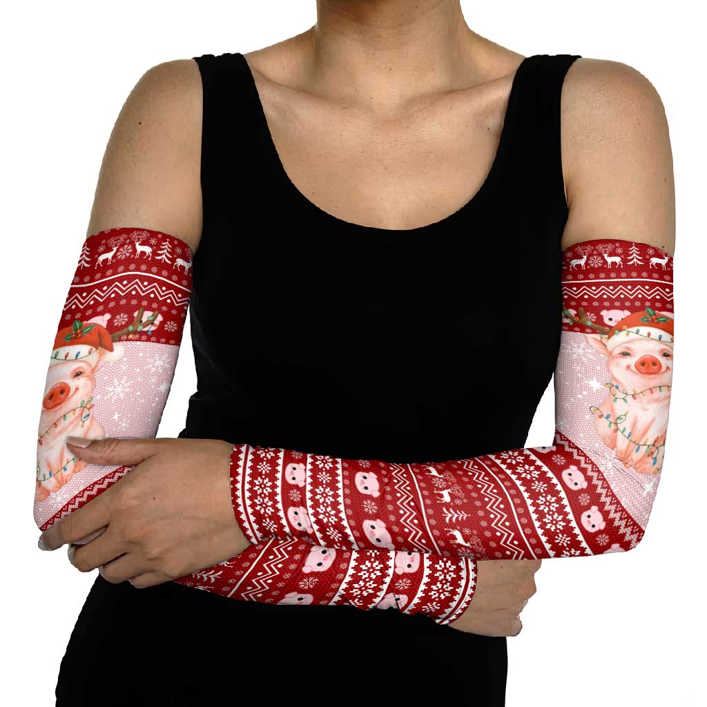 Lovely Pig Merry Christmas Arm Sleeves Xmas Holiday Patterns - Wonder Print Shop