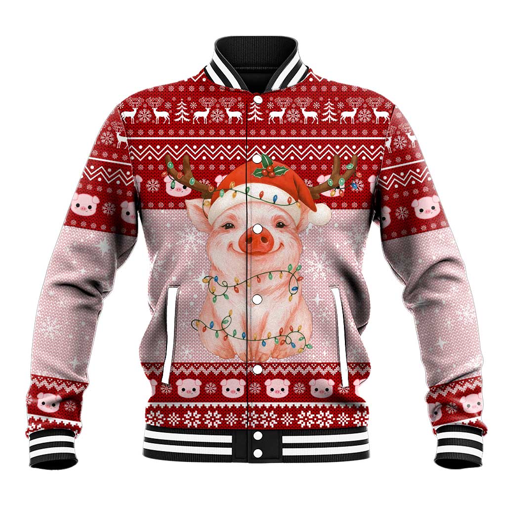 Lovely Pig Merry Christmas Baseball Jacket Xmas Holiday Patterns - Wonder Print Shop