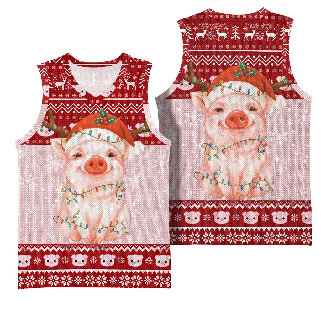 Lovely Pig Merry Christmas Basketball Jersey Xmas Holiday Patterns - Wonder Print Shop