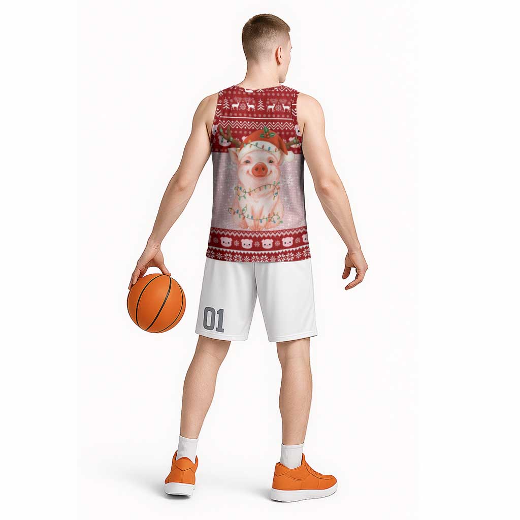 Lovely Pig Merry Christmas Basketball Jersey Xmas Holiday Patterns - Wonder Print Shop