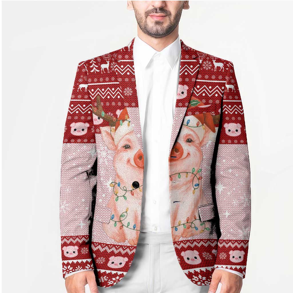 Lovely Pig Merry Christmas Blazer Xmas Holiday Patterns - Wonder Print Shop