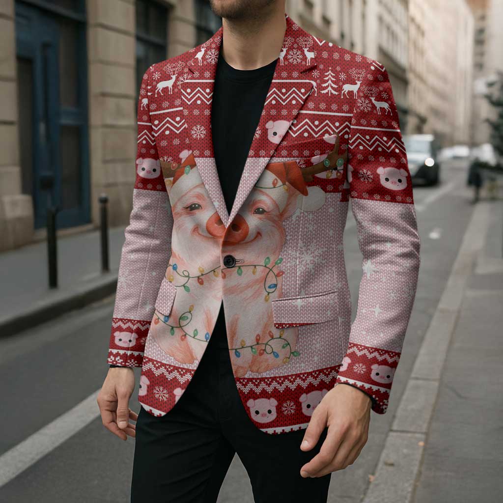 Lovely Pig Merry Christmas Blazer Xmas Holiday Patterns - Wonder Print Shop