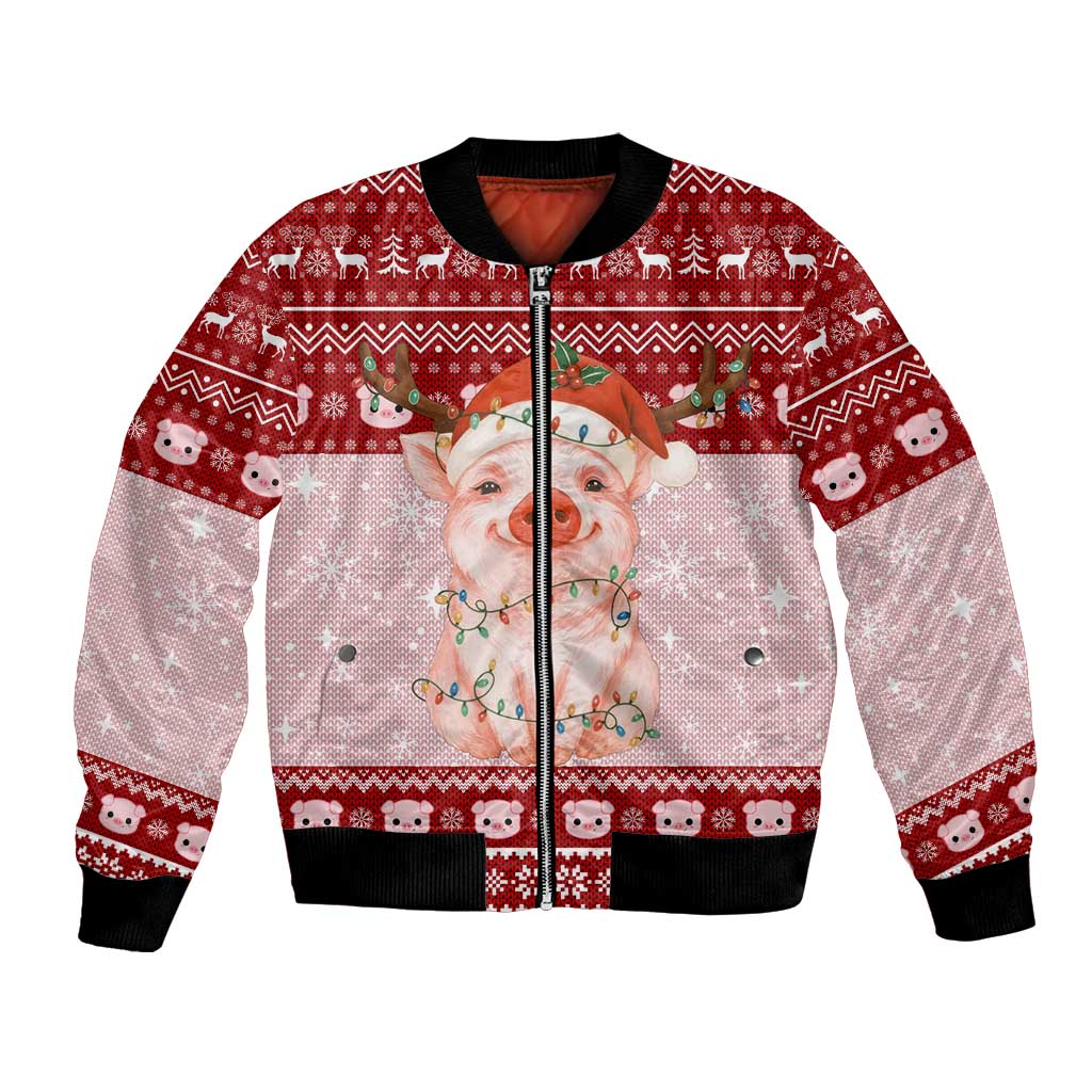 Lovely Pig Merry Christmas Bomber Jacket Xmas Holiday Patterns - Wonder Print Shop