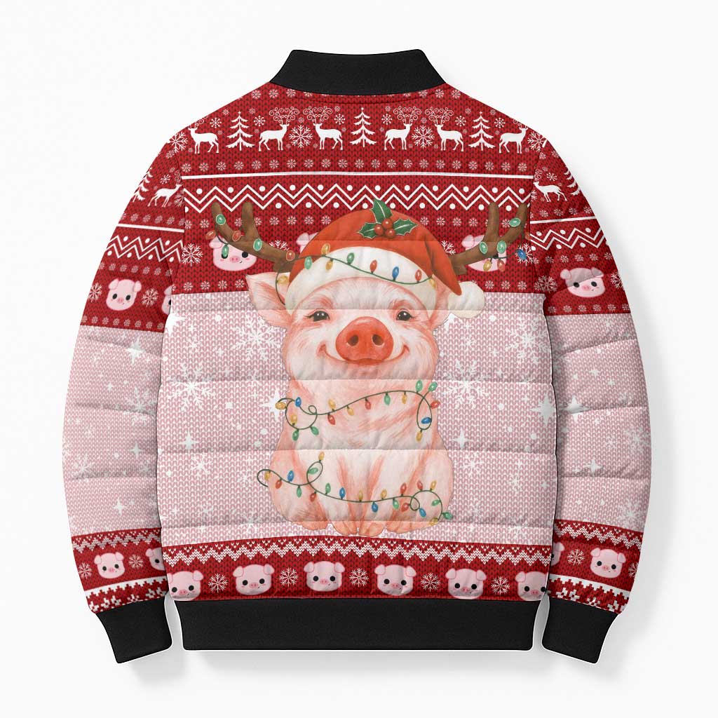 Lovely Pig Merry Christmas Bomber Puffer Jacket Xmas Holiday Patterns - Wonder Print Shop