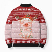 Lovely Pig Merry Christmas Bomber Puffer Jacket Xmas Holiday Patterns - Wonder Print Shop