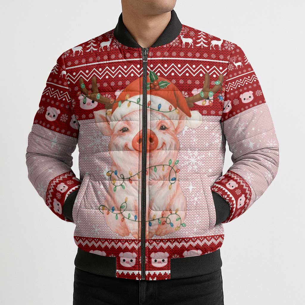 Lovely Pig Merry Christmas Bomber Puffer Jacket Xmas Holiday Patterns - Wonder Print Shop