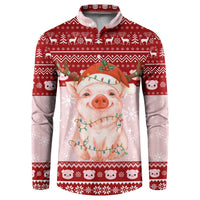Lovely Pig Merry Christmas Button Sweatshirt Xmas Holiday Patterns - Wonder Print Shop
