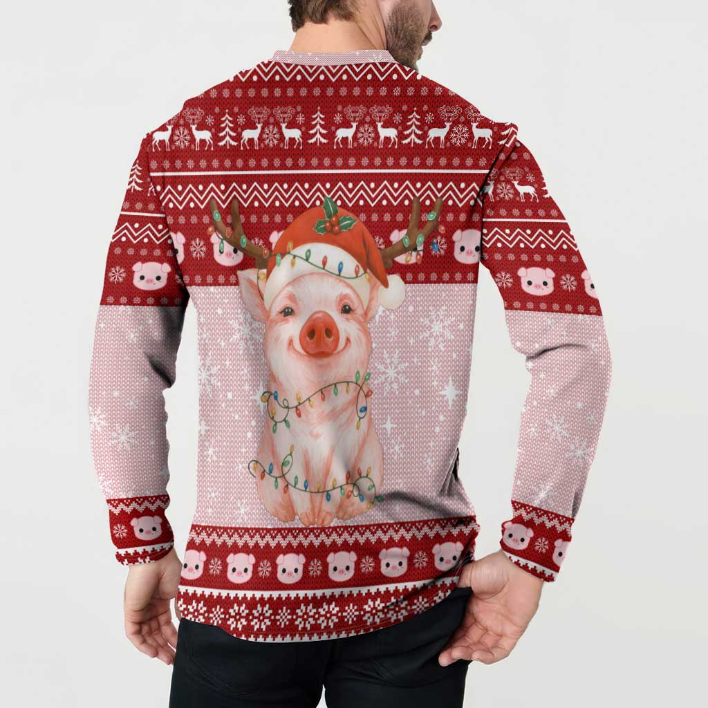 Lovely Pig Merry Christmas Button Sweatshirt Xmas Holiday Patterns - Wonder Print Shop