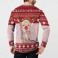 Lovely Pig Merry Christmas Button Sweatshirt Xmas Holiday Patterns - Wonder Print Shop