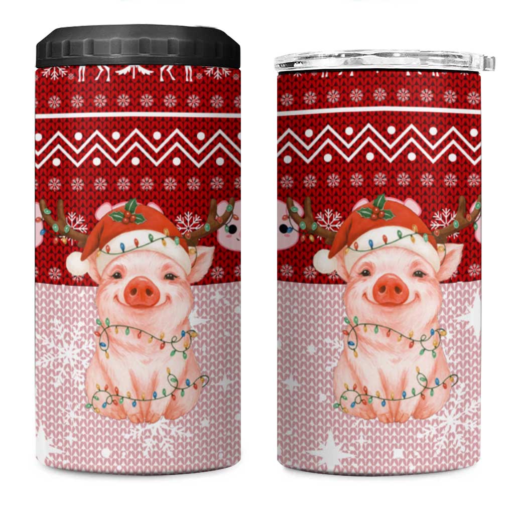 Lovely Pig Merry Christmas 4 in 1 Can Cooler Tumbler Xmas Holiday Patterns - Wonder Print Shop