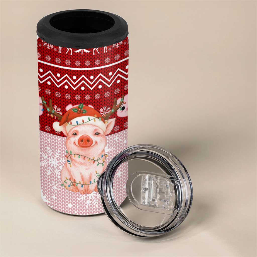 Lovely Pig Merry Christmas 4 in 1 Can Cooler Tumbler Xmas Holiday Patterns - Wonder Print Shop