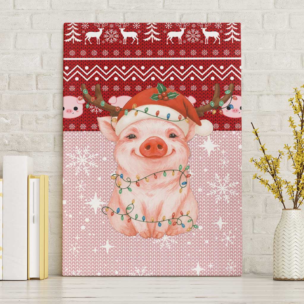 Lovely Pig Merry Christmas Canvas Wall Art Xmas Holiday Patterns - Wonder Print Shop