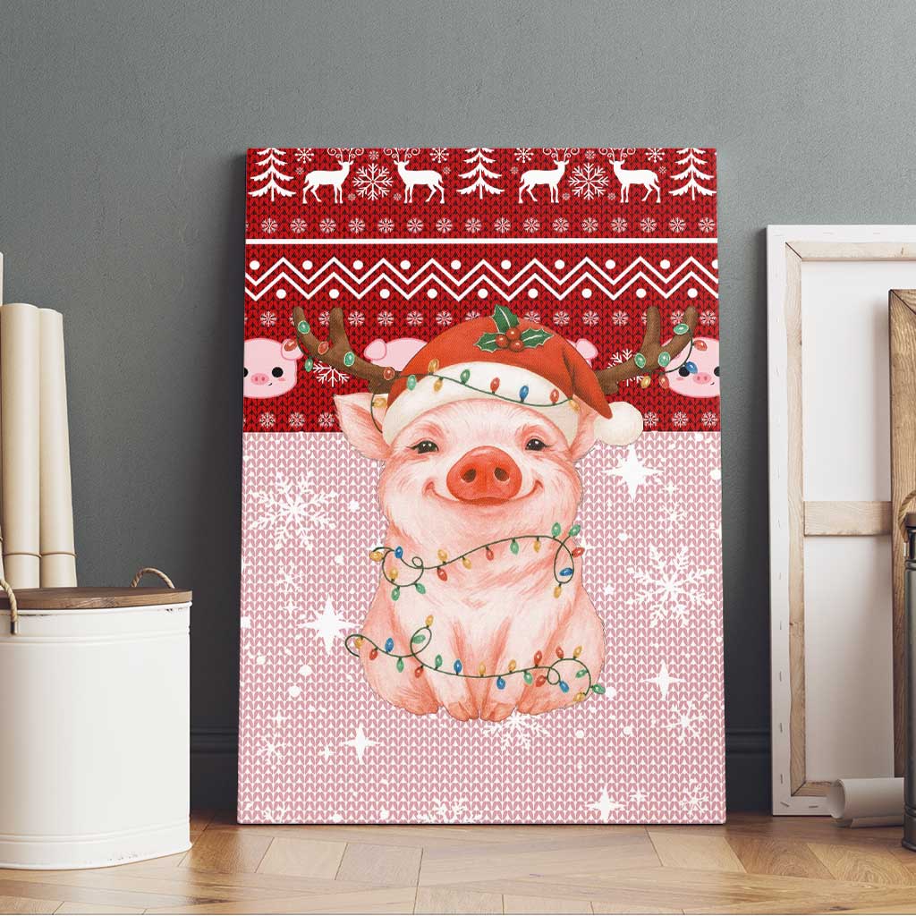 Lovely Pig Merry Christmas Canvas Wall Art Xmas Holiday Patterns - Wonder Print Shop