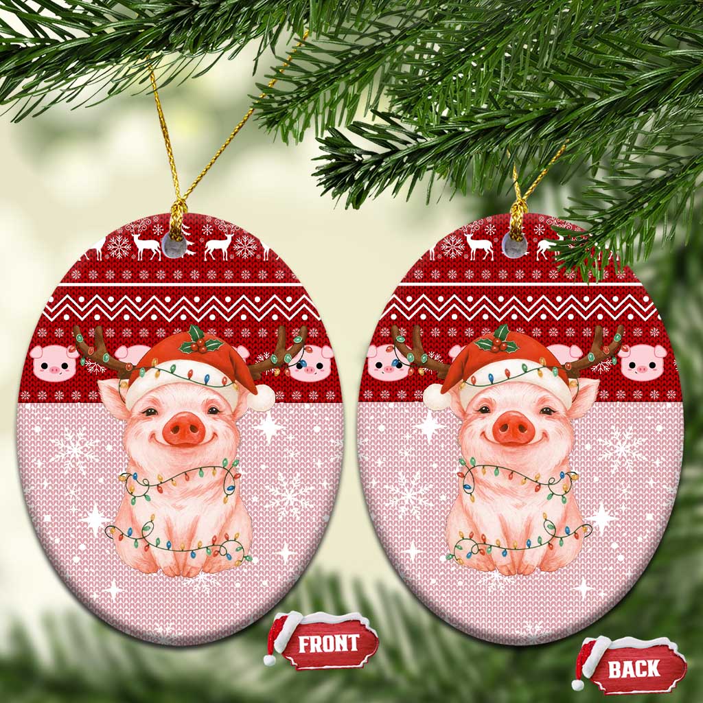 Lovely Pig Merry Christmas Ceramic Ornament Xmas Holiday Patterns - Wonder Print Shop