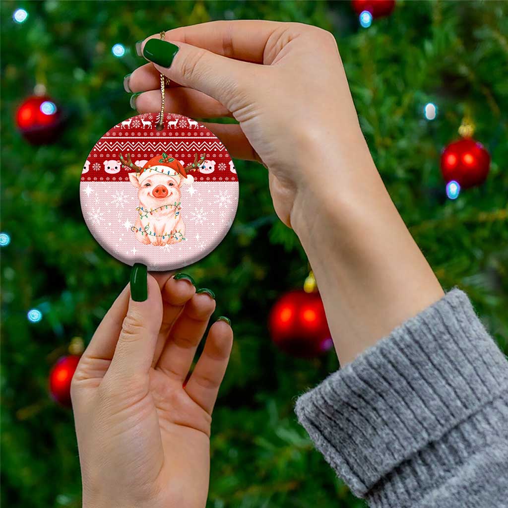 Lovely Pig Merry Christmas Ceramic Ornament Xmas Holiday Patterns - Wonder Print Shop