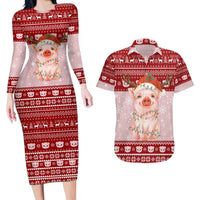 Lovely Pig Merry Christmas Couples Matching Long Sleeve Bodycon Dress and Hawaiian Shirt Xmas Holiday Patterns - Wonder Print Shop