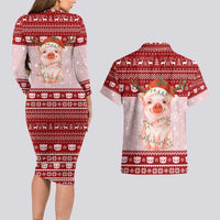 Lovely Pig Merry Christmas Couples Matching Long Sleeve Bodycon Dress and Hawaiian Shirt Xmas Holiday Patterns - Wonder Print Shop