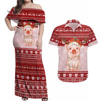 Lovely Pig Merry Christmas Couples Matching Off Shoulder Maxi Dress and Hawaiian Shirt Xmas Holiday Patterns - Wonder Print Shop