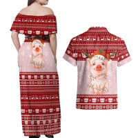 Lovely Pig Merry Christmas Couples Matching Off Shoulder Maxi Dress and Hawaiian Shirt Xmas Holiday Patterns - Wonder Print Shop