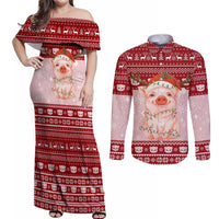Lovely Pig Merry Christmas Couples Matching Off Shoulder Maxi Dress and Long Sleeve Button Shirt Xmas Holiday Patterns - Wonder Print Shop