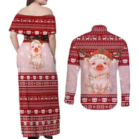 Lovely Pig Merry Christmas Couples Matching Off Shoulder Maxi Dress and Long Sleeve Button Shirt Xmas Holiday Patterns - Wonder Print Shop