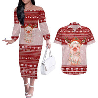 Lovely Pig Merry Christmas Couples Matching Off The Shoulder Long Sleeve Dress and Hawaiian Shirt Xmas Holiday Patterns - Wonder Print Shop