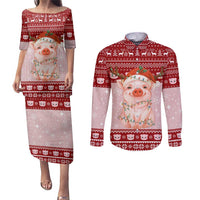 Lovely Pig Merry Christmas Couples Matching Puletasi and Long Sleeve Button Shirt Xmas Holiday Patterns - Wonder Print Shop