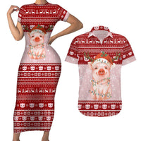 Lovely Pig Merry Christmas Couples Matching Short Sleeve Bodycon Dress and Hawaiian Shirt Xmas Holiday Patterns - Wonder Print Shop