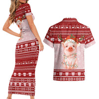 Lovely Pig Merry Christmas Couples Matching Short Sleeve Bodycon Dress and Hawaiian Shirt Xmas Holiday Patterns - Wonder Print Shop